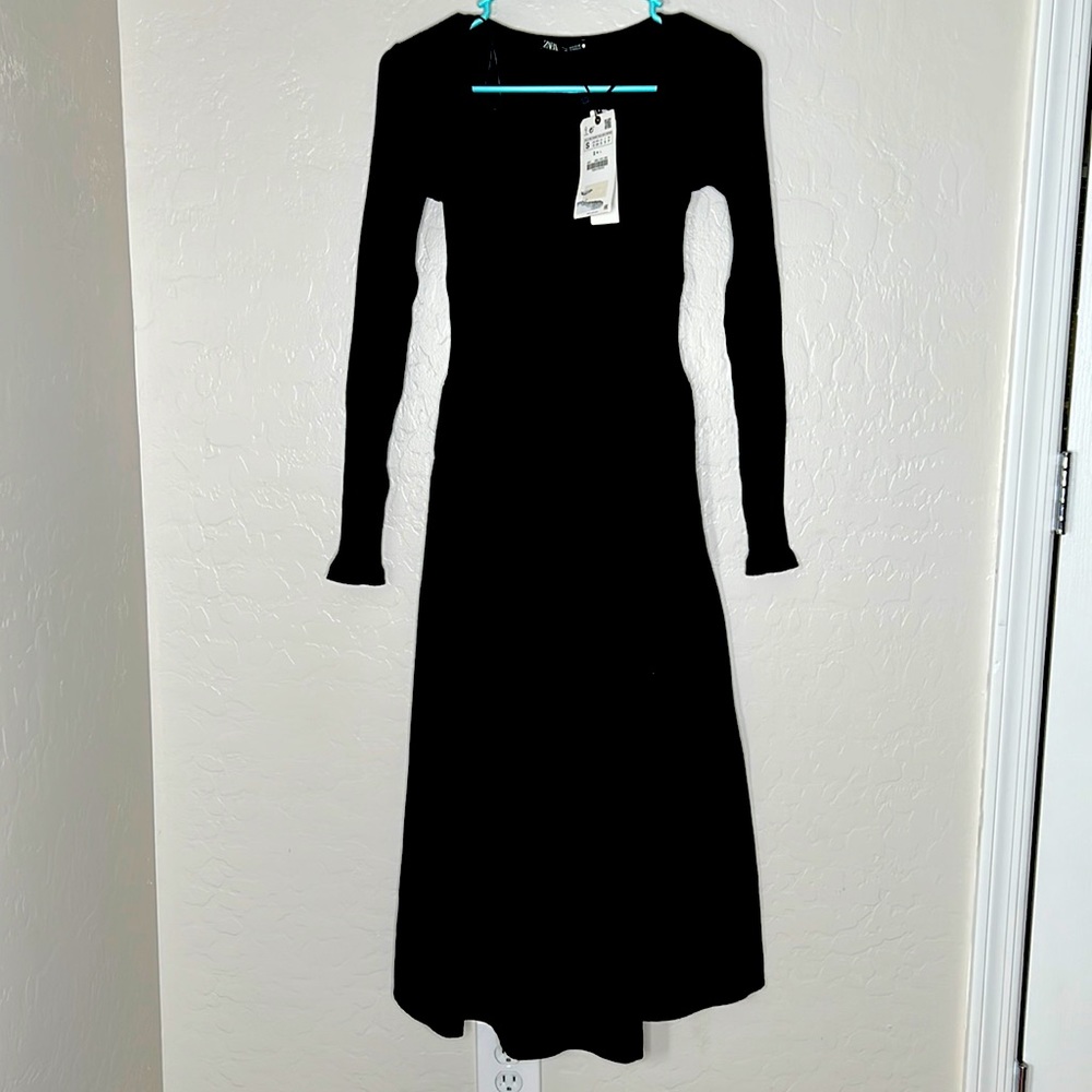 ZARA long sleeve full length, black dress size small NWT